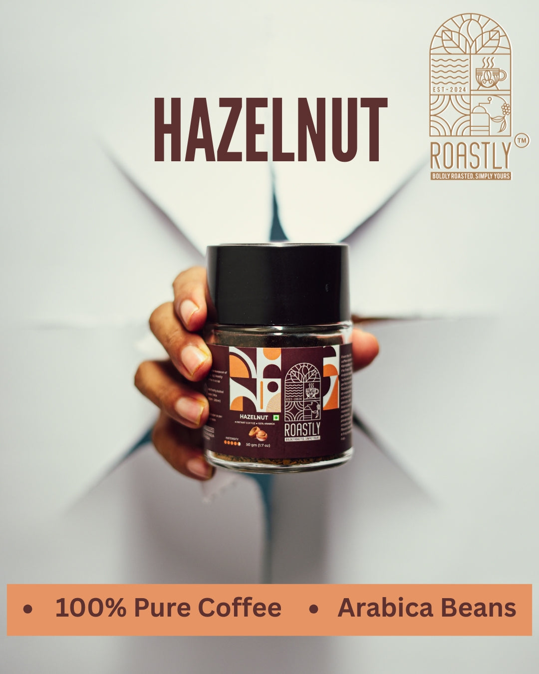 Roastly Instant Coffee – Hazelnut | Bold & Aromatic | 50g