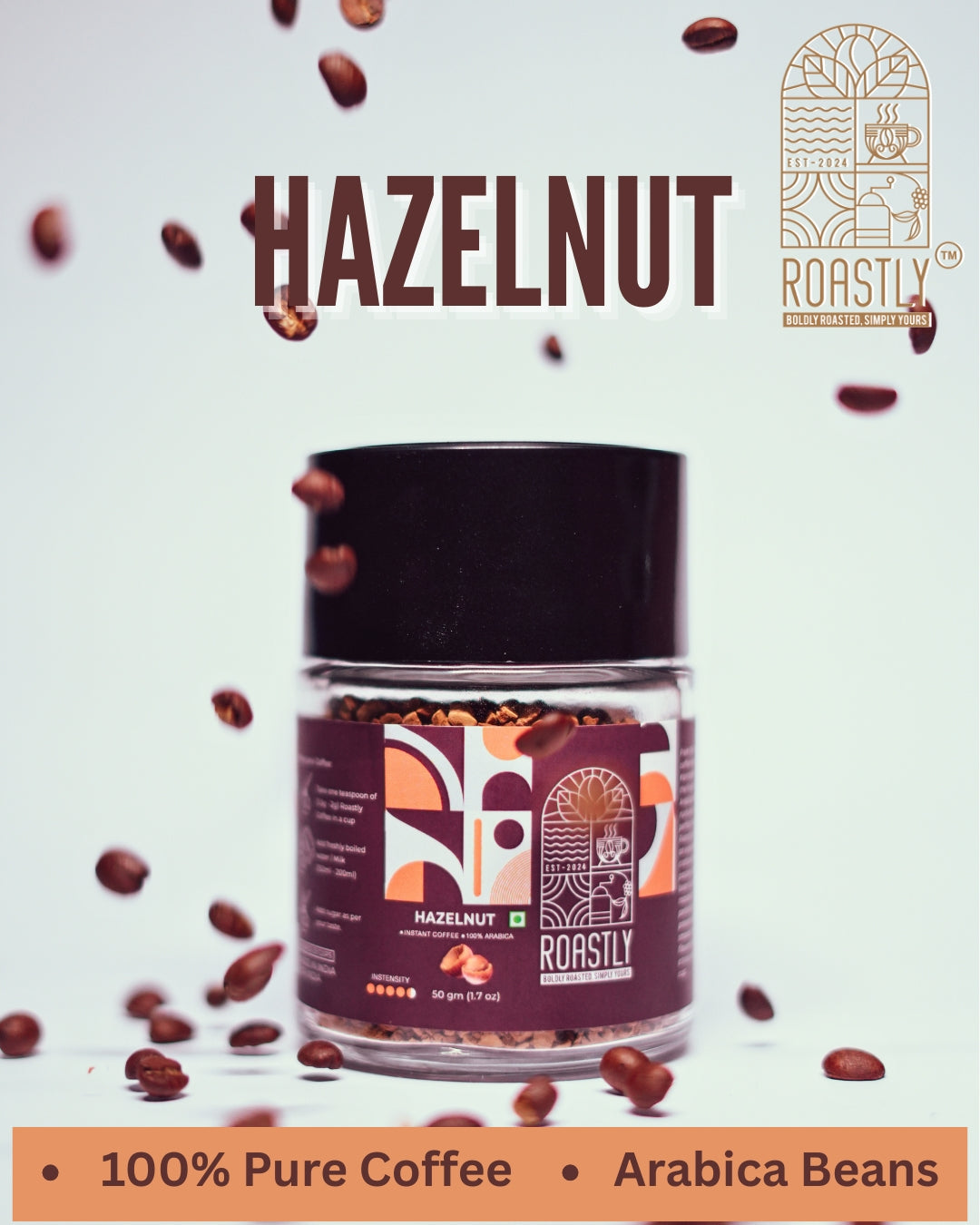 Roastly Instant Coffee – Hazelnut | Bold & Aromatic | 50g